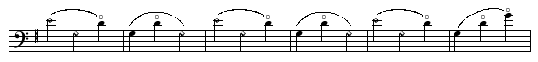 〔譜例：G線のE、D線のG、D線のオクターブ上のD、G線の開放弦を組み合わせたアルペジオ〕