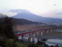 [viewing Mount Fuji from distant parking area]