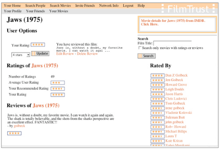 図10:FilmtTrustでは知人が映画をどのように評価したかが示される